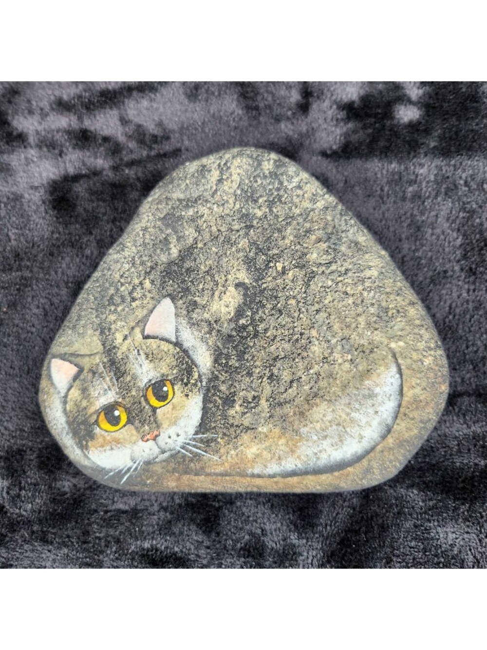 Vintage Hand Painted Cat Rock Pat Gaines Signed '90 Art Paperweight Doorstop